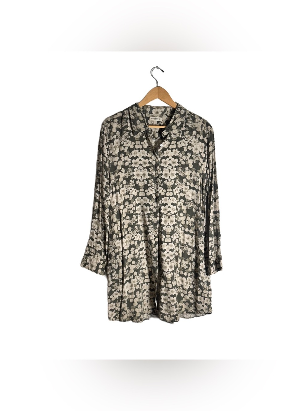 Natural Life Floral Tunic Dress Women's Large Long Sleeve Button Down Bohemian
